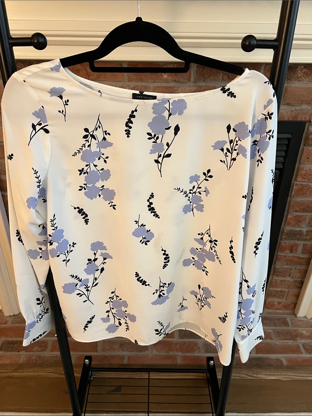 Ann Taylor White Blouse with Lavender Floral Print
